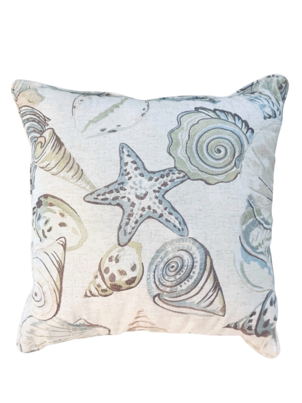Capris Furniture Seashore Delight Coastal Seashell & Starfish Pillow – 18" x 18"